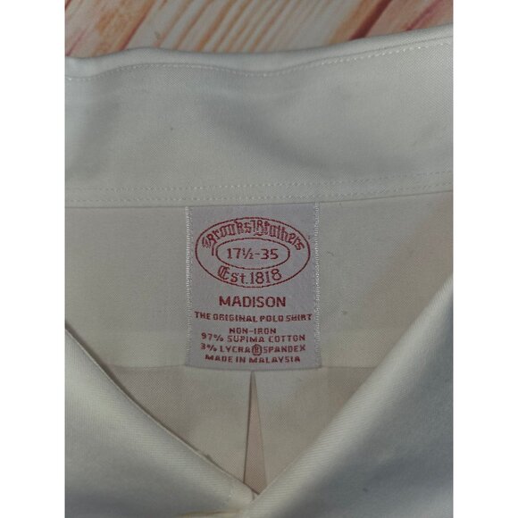 Brooks Brothers Madison Non-Iron White Dress Shirt 17.5-35 Supima Cotton - Picture 5 of 6